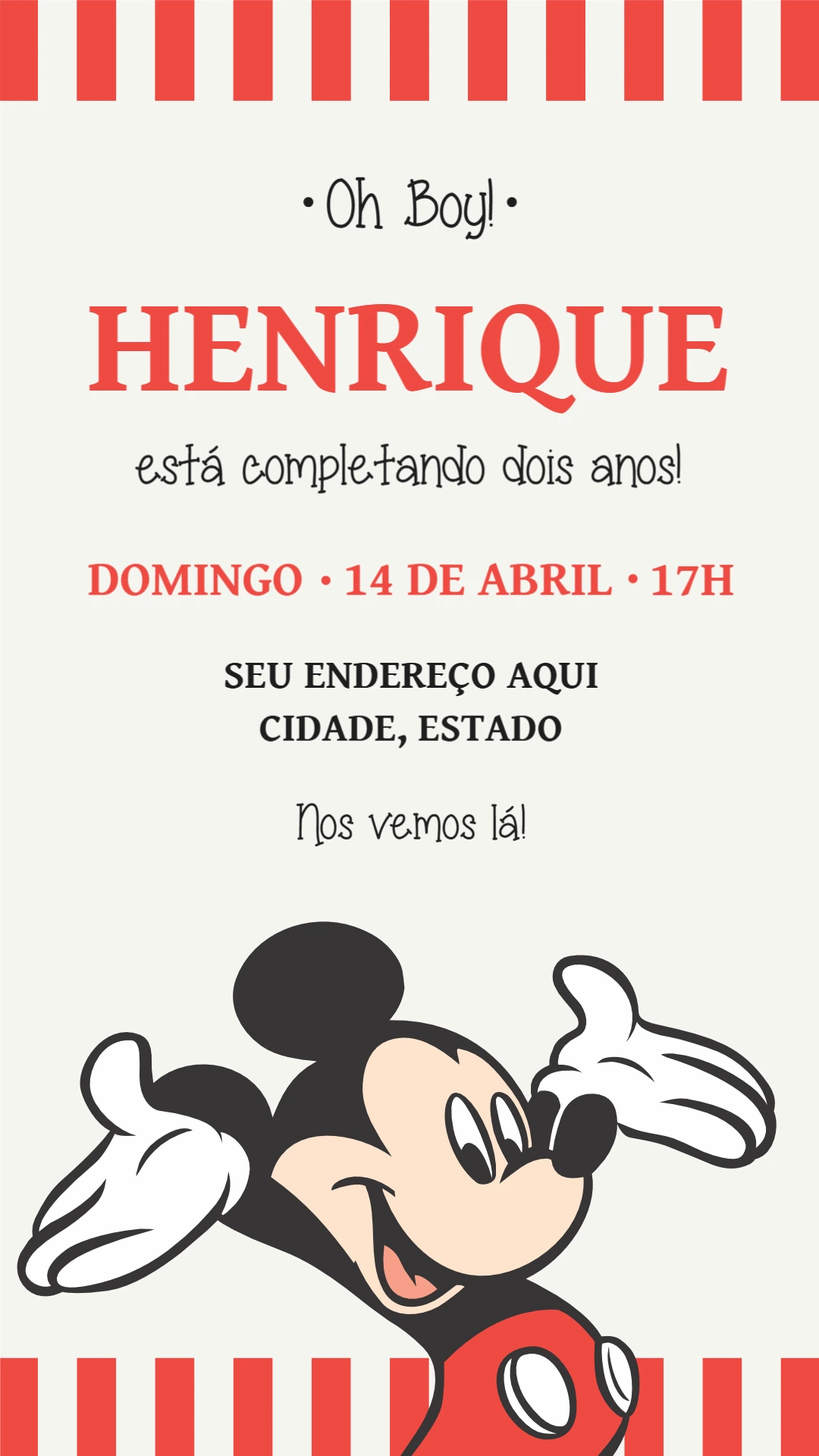 Convite Aniversário Mickey Mouse Vintage para Editar Online