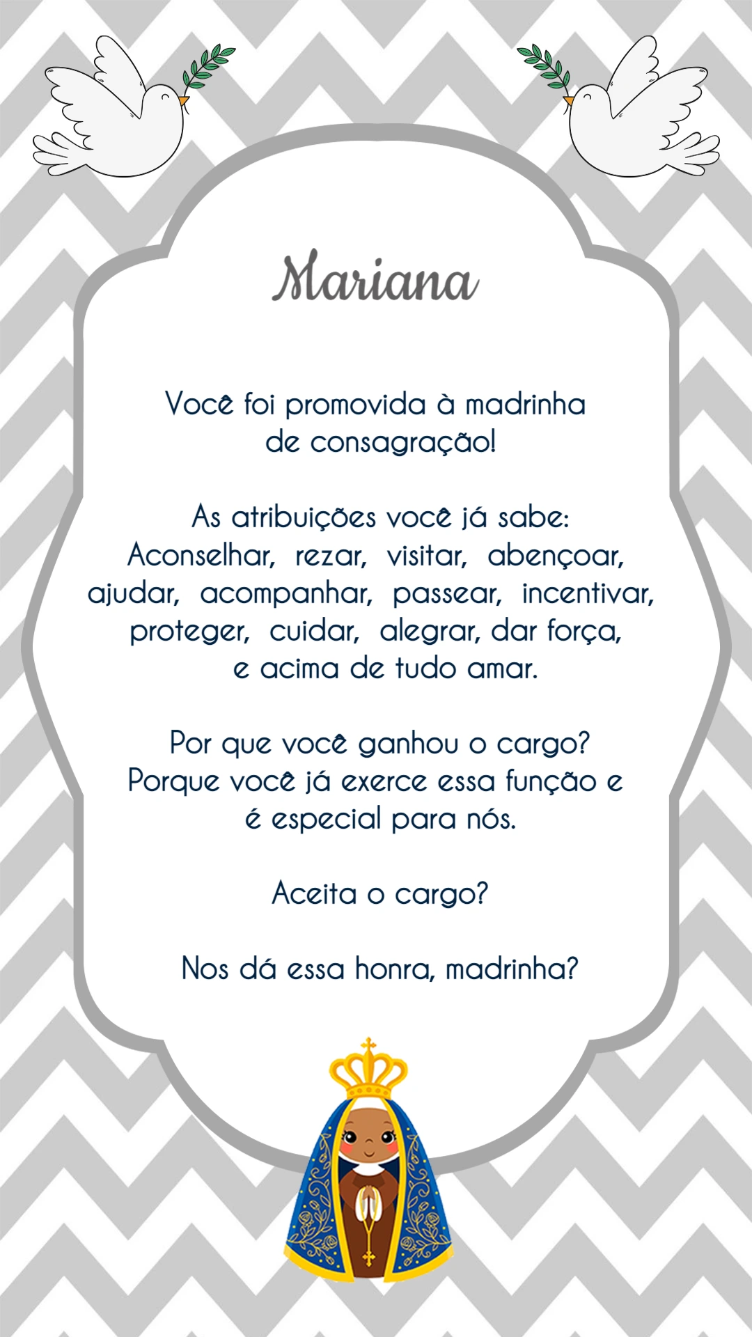 Convite Padrinhos de Consagração Nossa Senhora para Editar Online