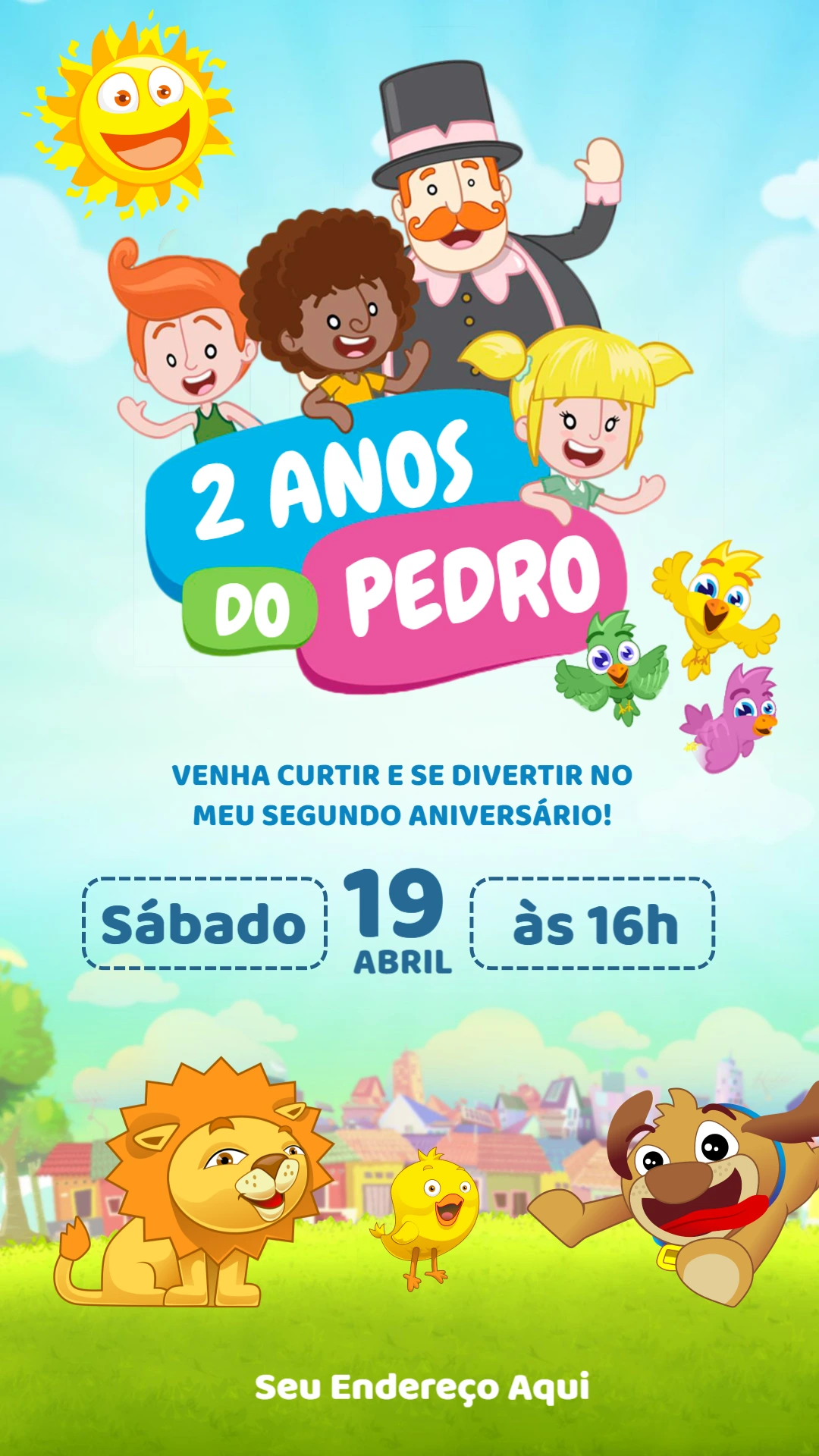 Convite de Aniversário Mundo Bita com Personagens para Editar