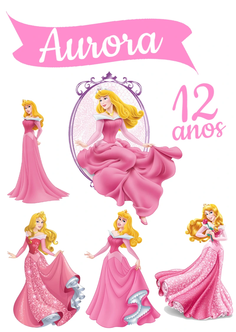 Topo de Bolo Aurora Bela Adormecida para Editar e Imprimir