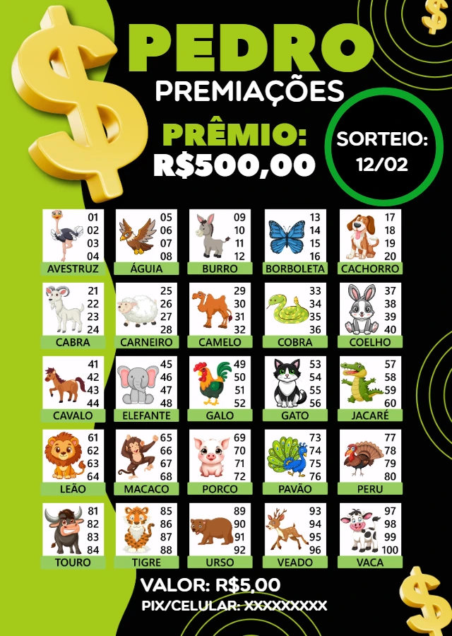 Rifa de Animais com Tabela de Bichos para Editar e Imprimir