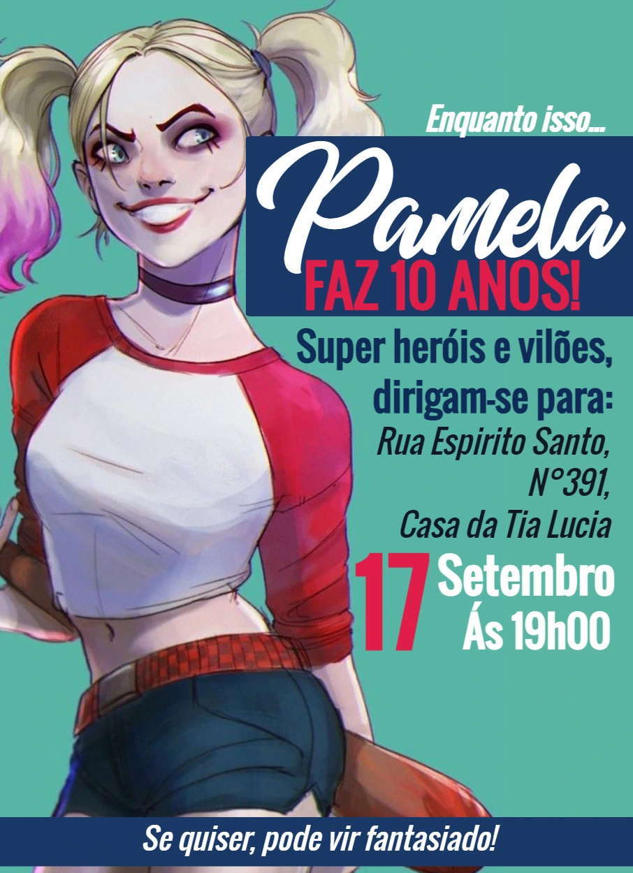 Convite Aniversário Arlequina para Editar e Enviar Online