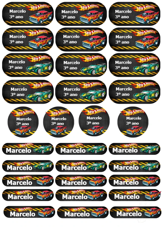 Etiqueta Escolar Hot Wheels com Carros para Editar Online