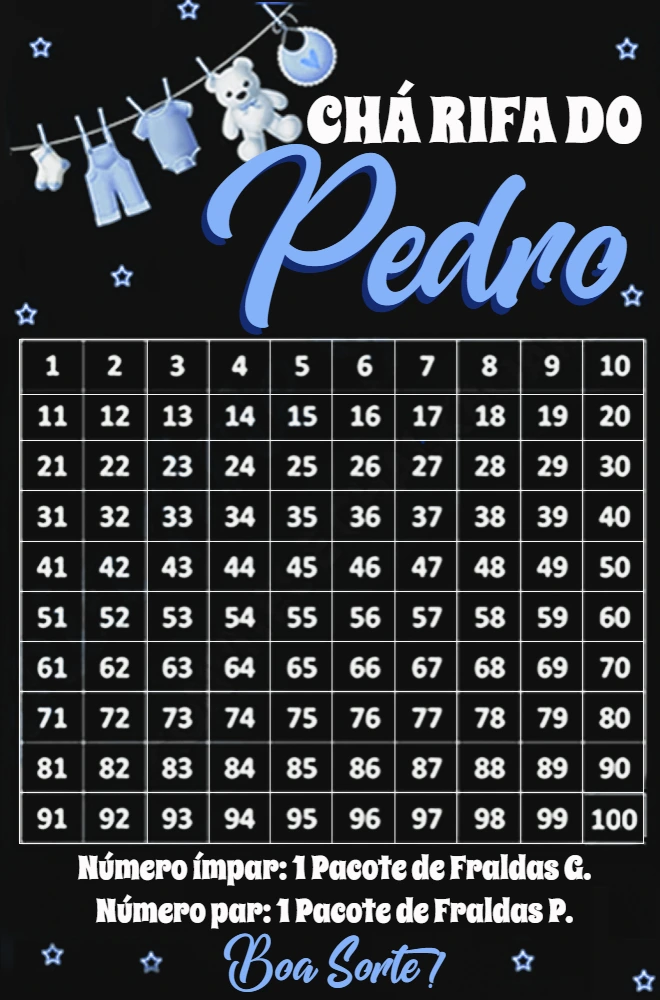 Chá Rifa Menino Varal de Roupas para Editar Online