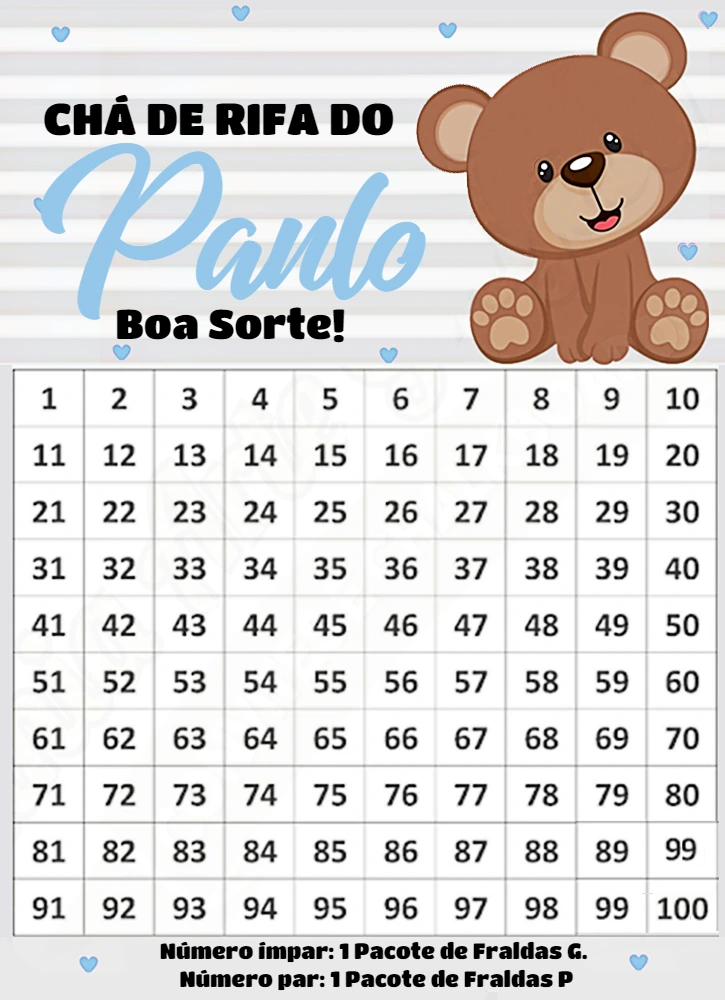 Chá Rifa de Ursinho Azul Editável para Chá de Bebê