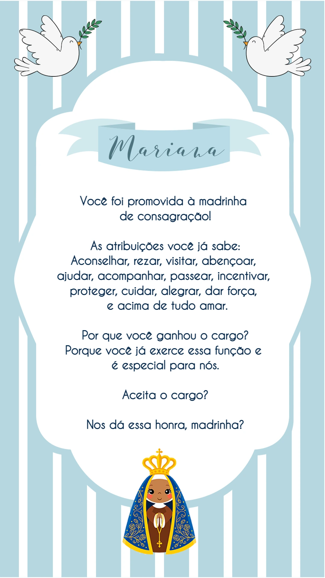 Convite Padrinhos Consagração Nossa Senhora para Editar Online