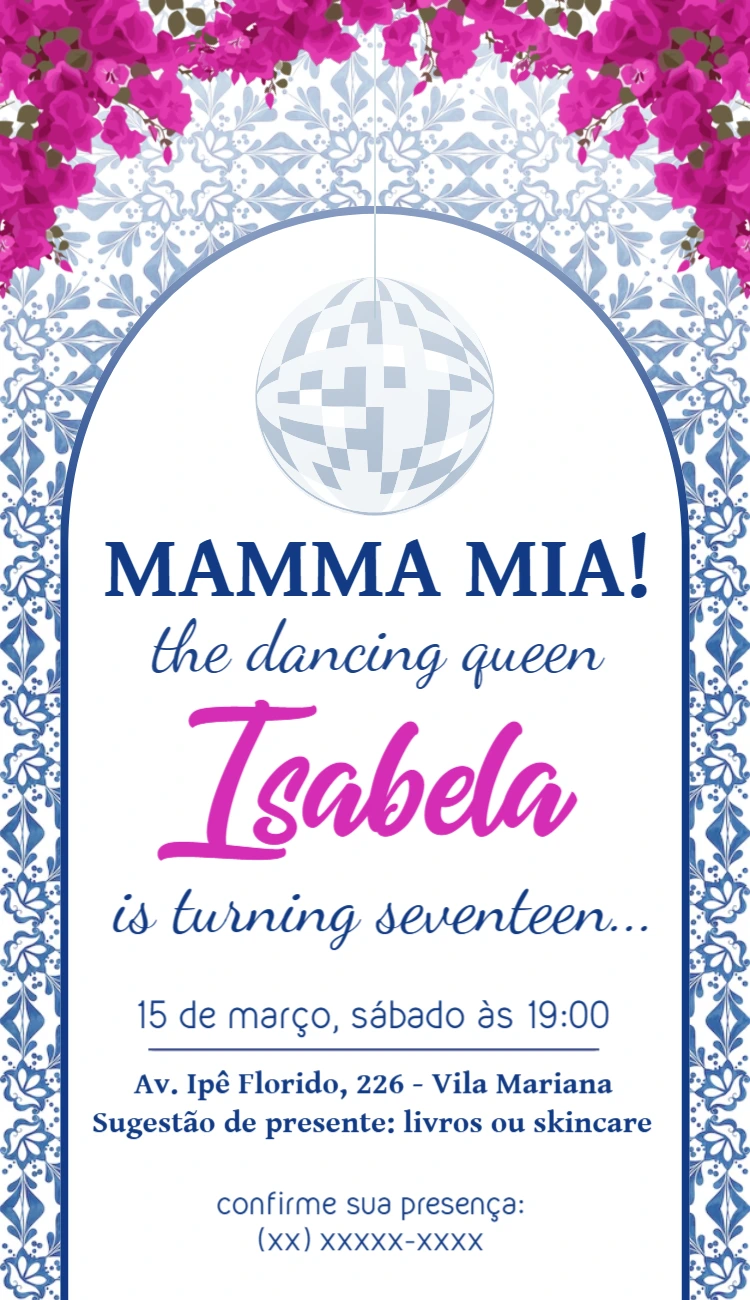 Convite Aniversário Mamma Mia Dancing Queen para Editar