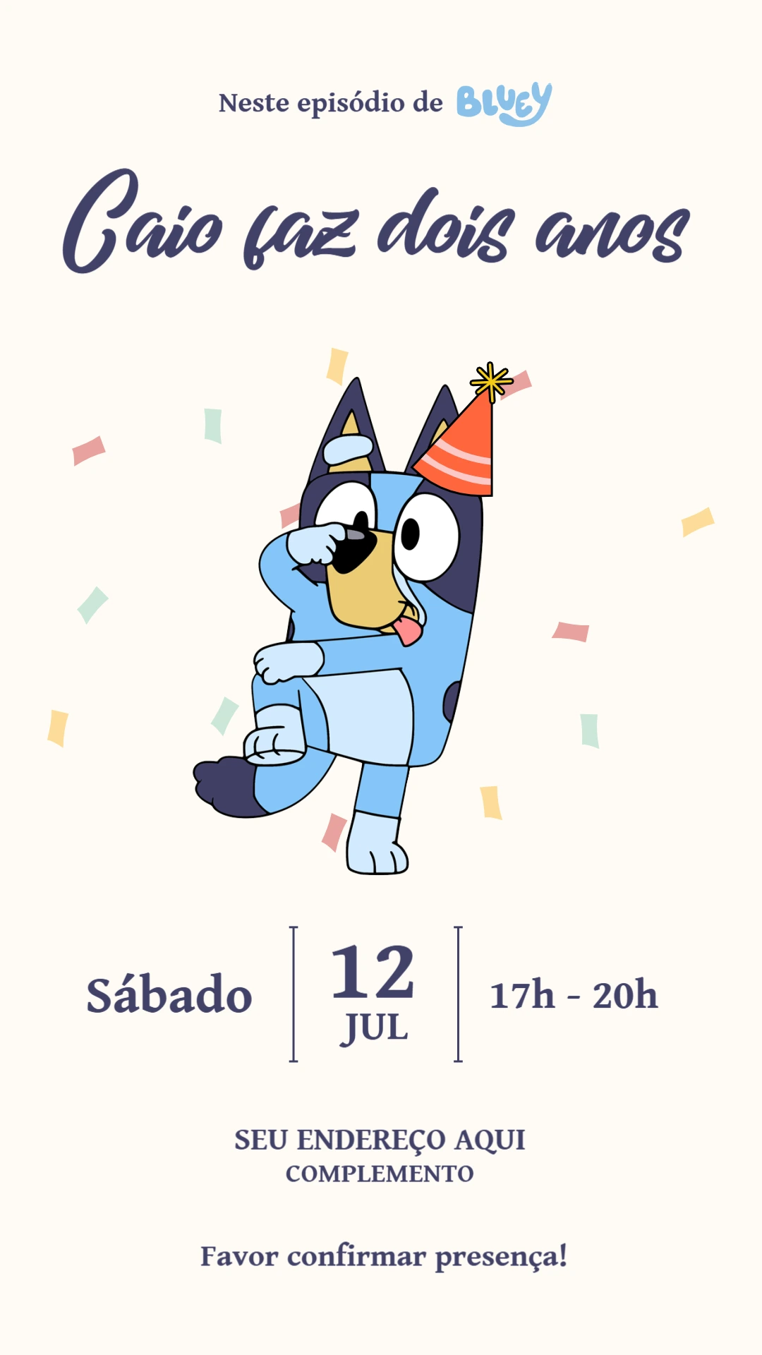 Convite Aniversário Bluey Editável Online para Imprimir