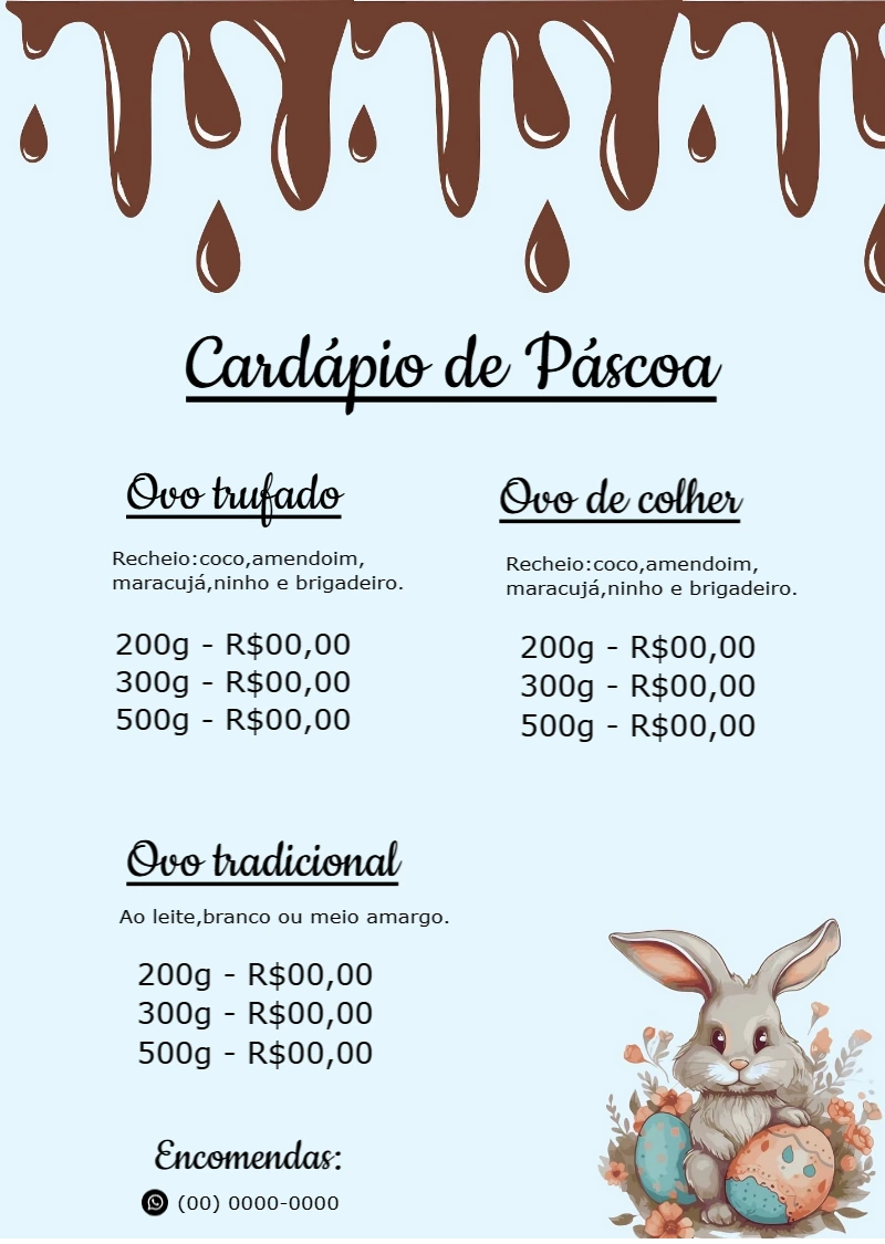 Cardápio de Páscoa com Ovos de Chocolate para Editar Online
