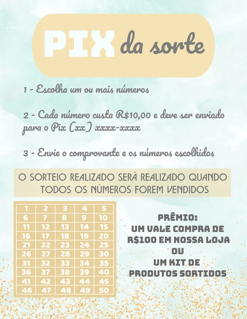 Rifa Pix da Sorte com Glitter para Editar Online e Imprimir
