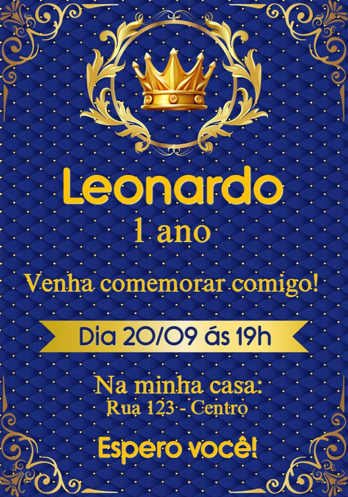 Convite Aniversário Realeza Príncipe para Editar Online