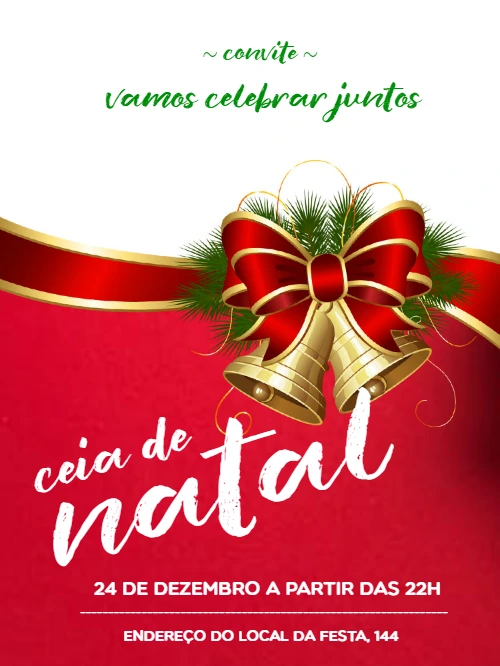 Convite Ceia de Natal Clássico com Sinos para Editar Online