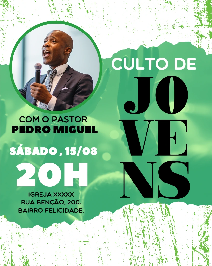 Flyer para Culto de Jovens com Foto para Editar Online