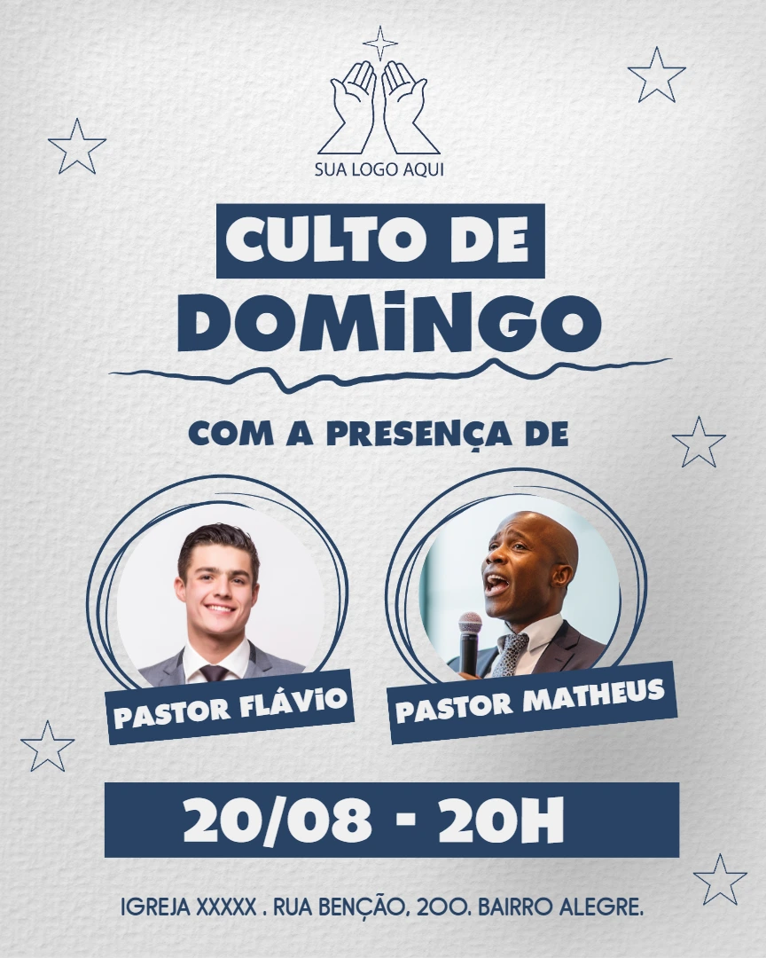 Cartaz para Culto de Domingo com Foto para Editar Online