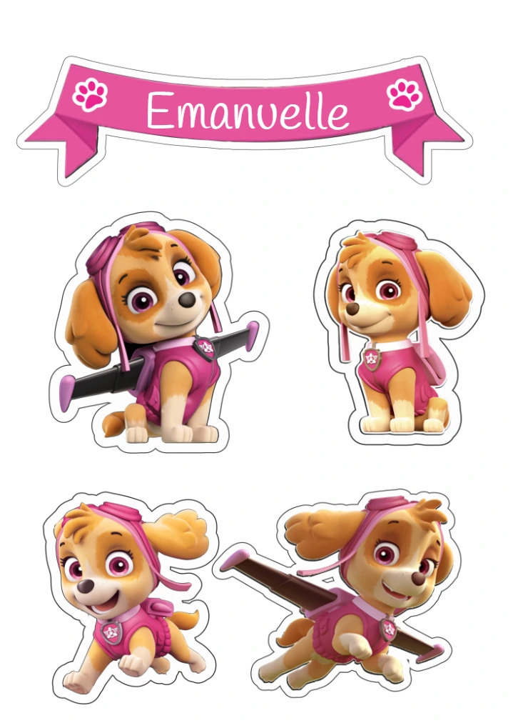 Topo de Bolo Skye Patrulha Canina para Editar e Imprimir