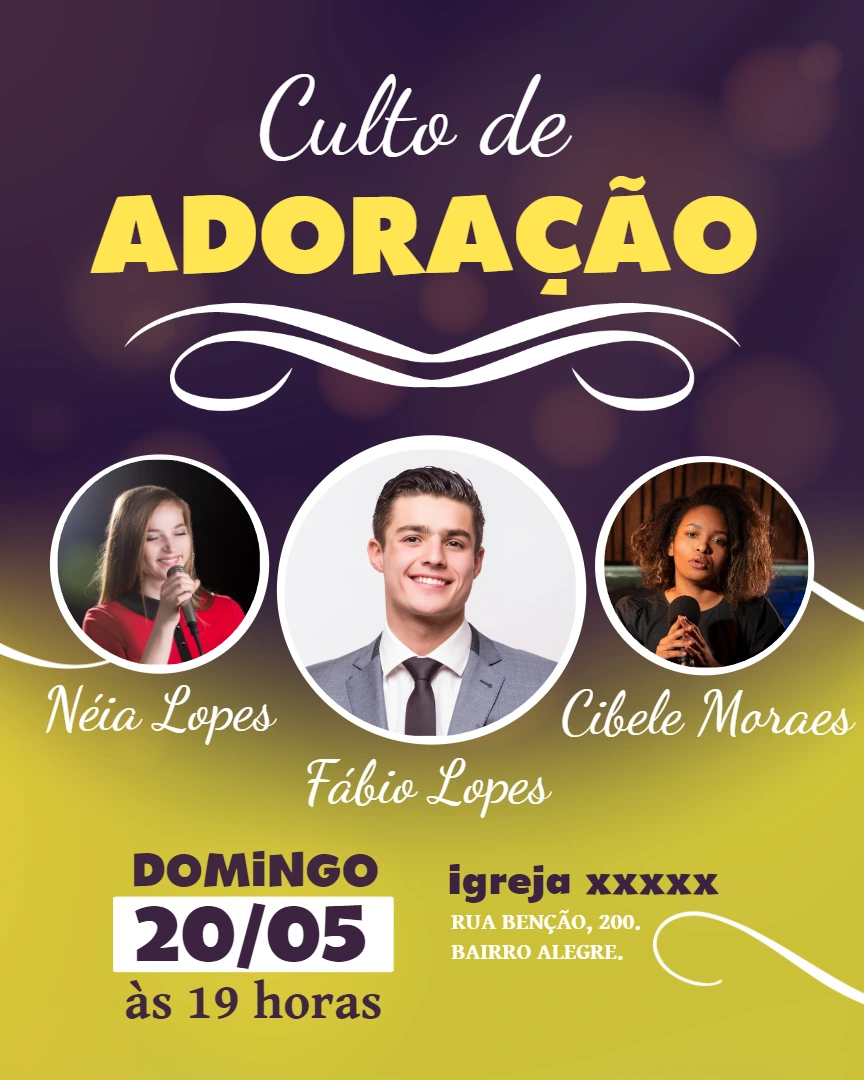 Flyer para Culto de Adoração com Fotos para Editar Online