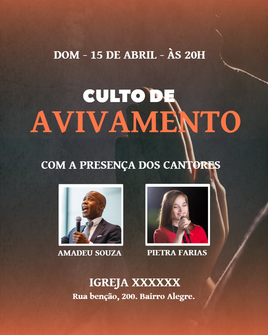 Cartaz para Culto de Avivamento com Fotos para Editar Online