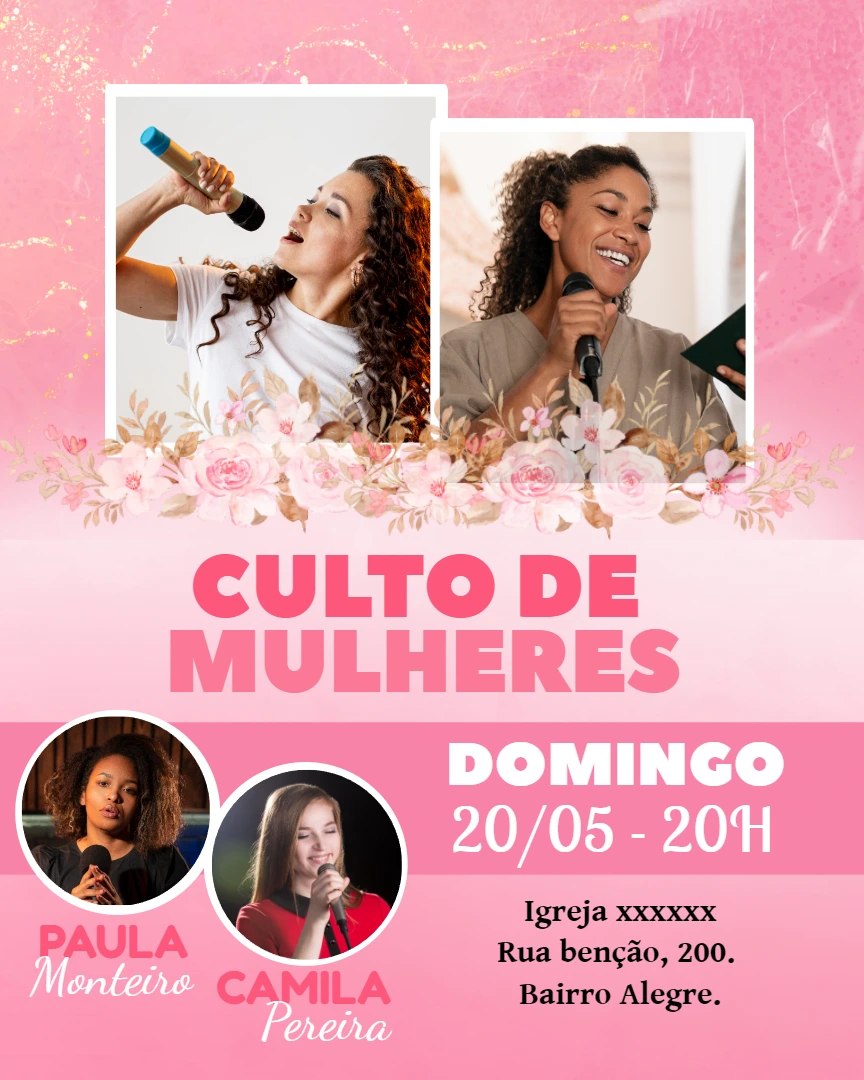 Convite para Culto de Mulheres com Foto para Editar Online