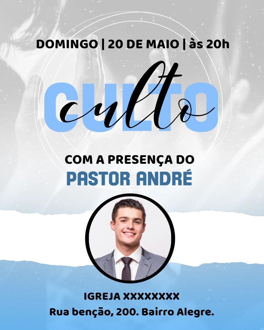 Convite para Culto com Foto para Editar Online