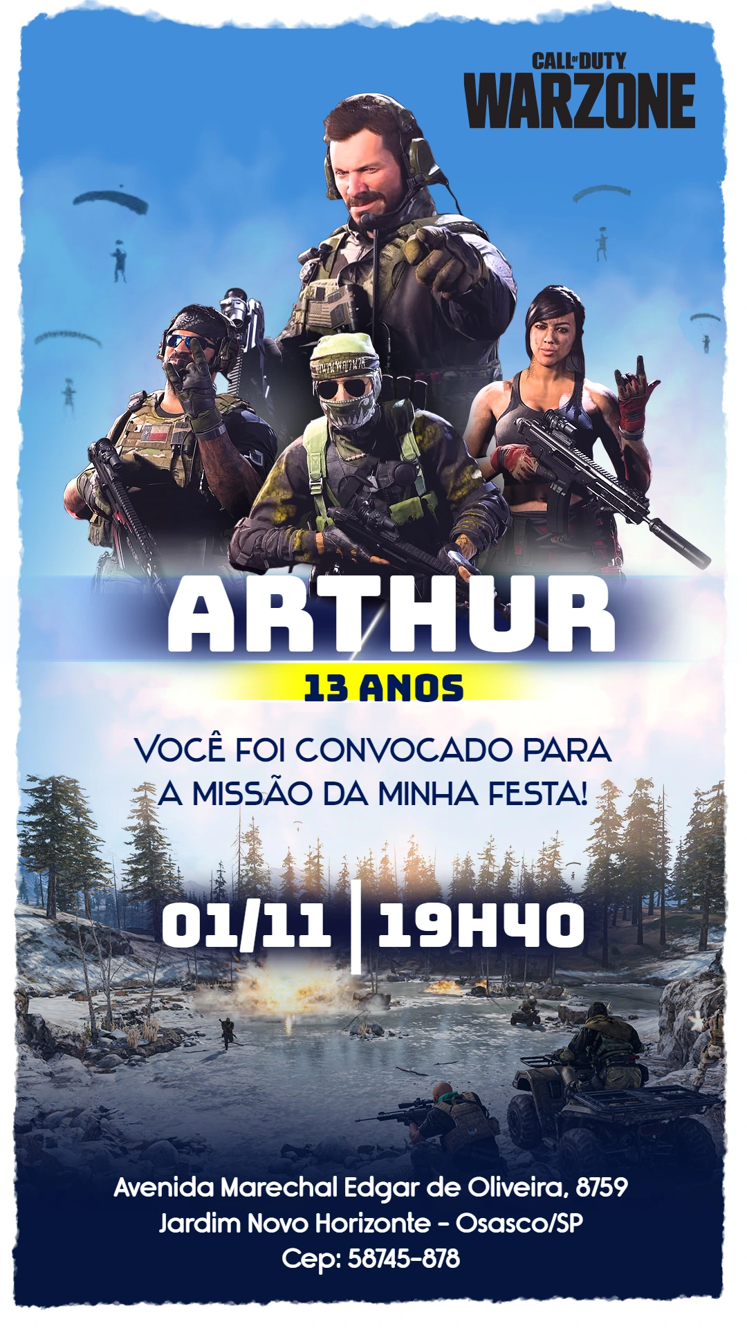 Convite Aniversário Call of Duty Warzone para Editar Online