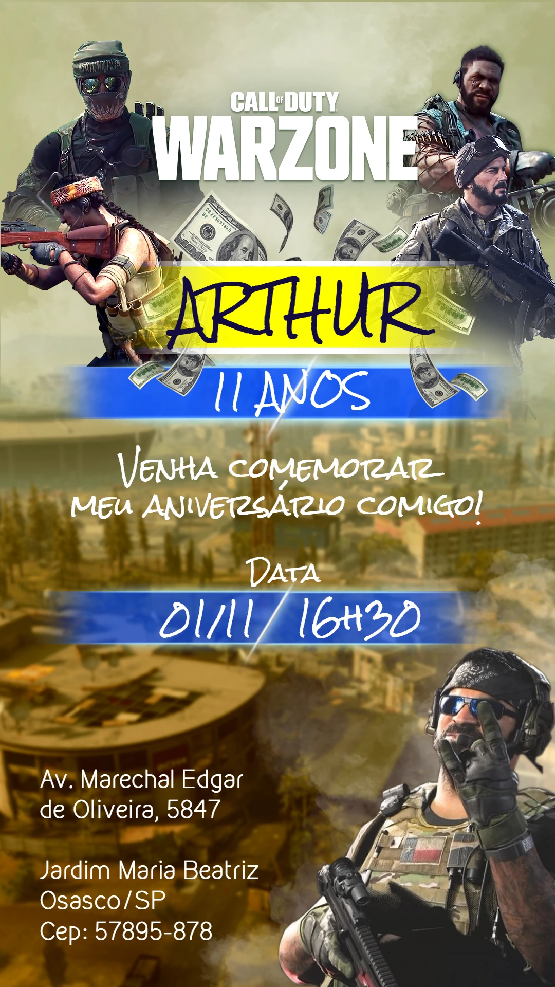 Convite de Aniversário Call of Duty Warzone para Editar Online
