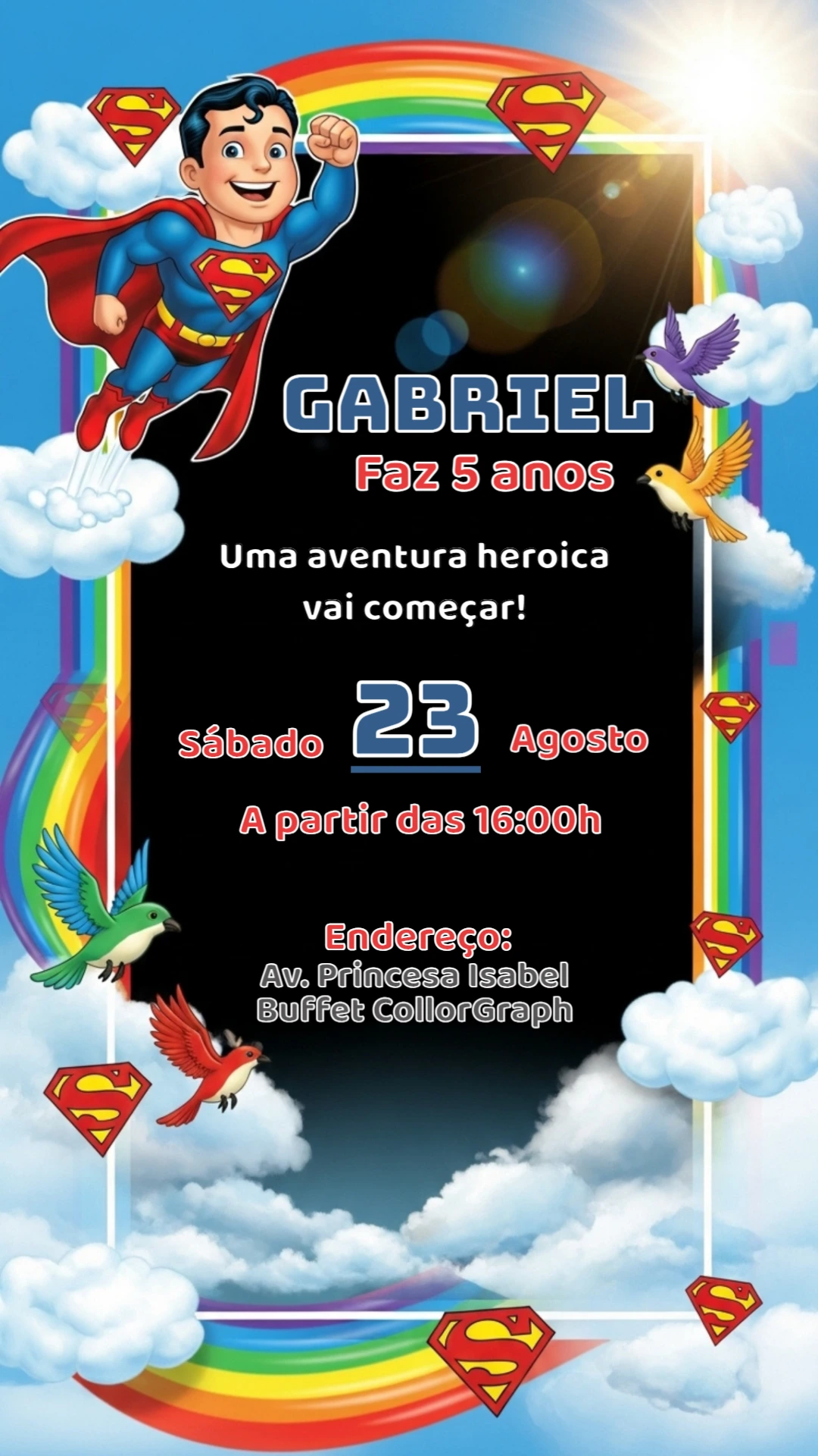 Convite Aniversário Superman Infantil para Editar Online