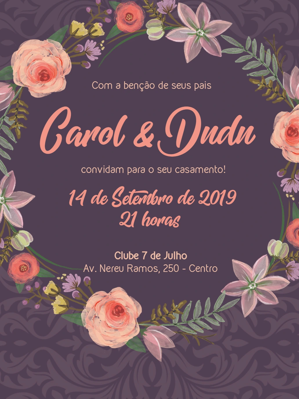 Convite de Casamento Boho Chic Floral para Editar Online
