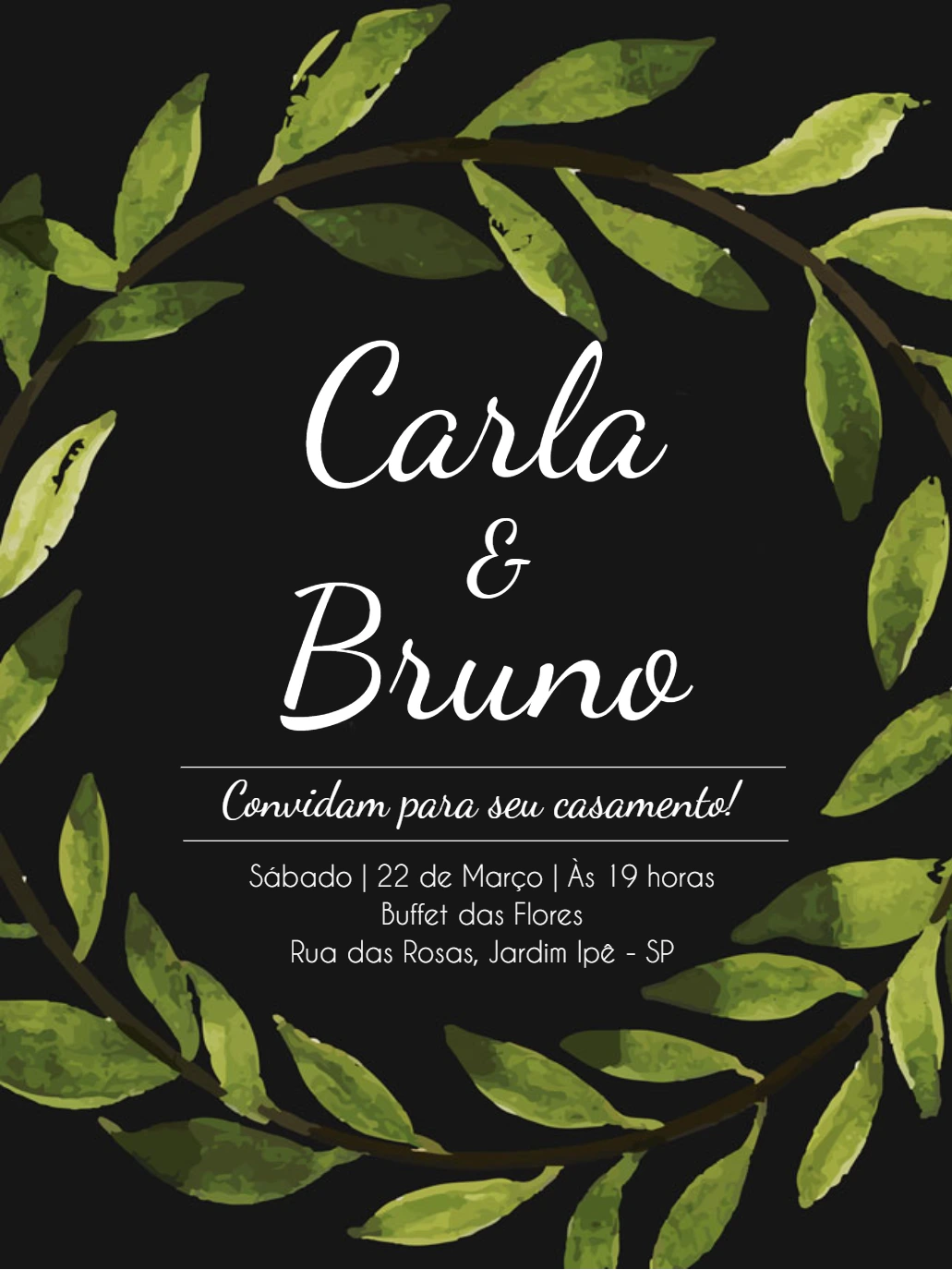 Convite de Casamento Folhagens Rústico para Editar Online