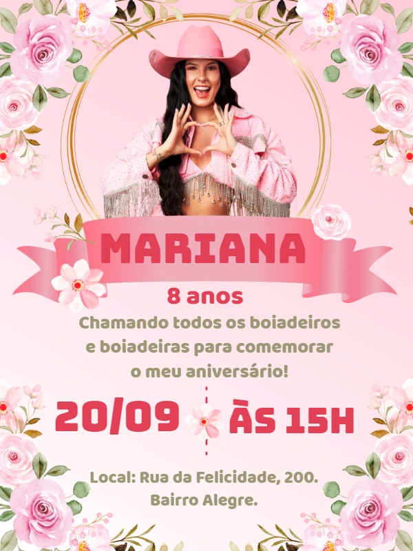 Convite Aniversário Ana Castela Boiadeira para Editar