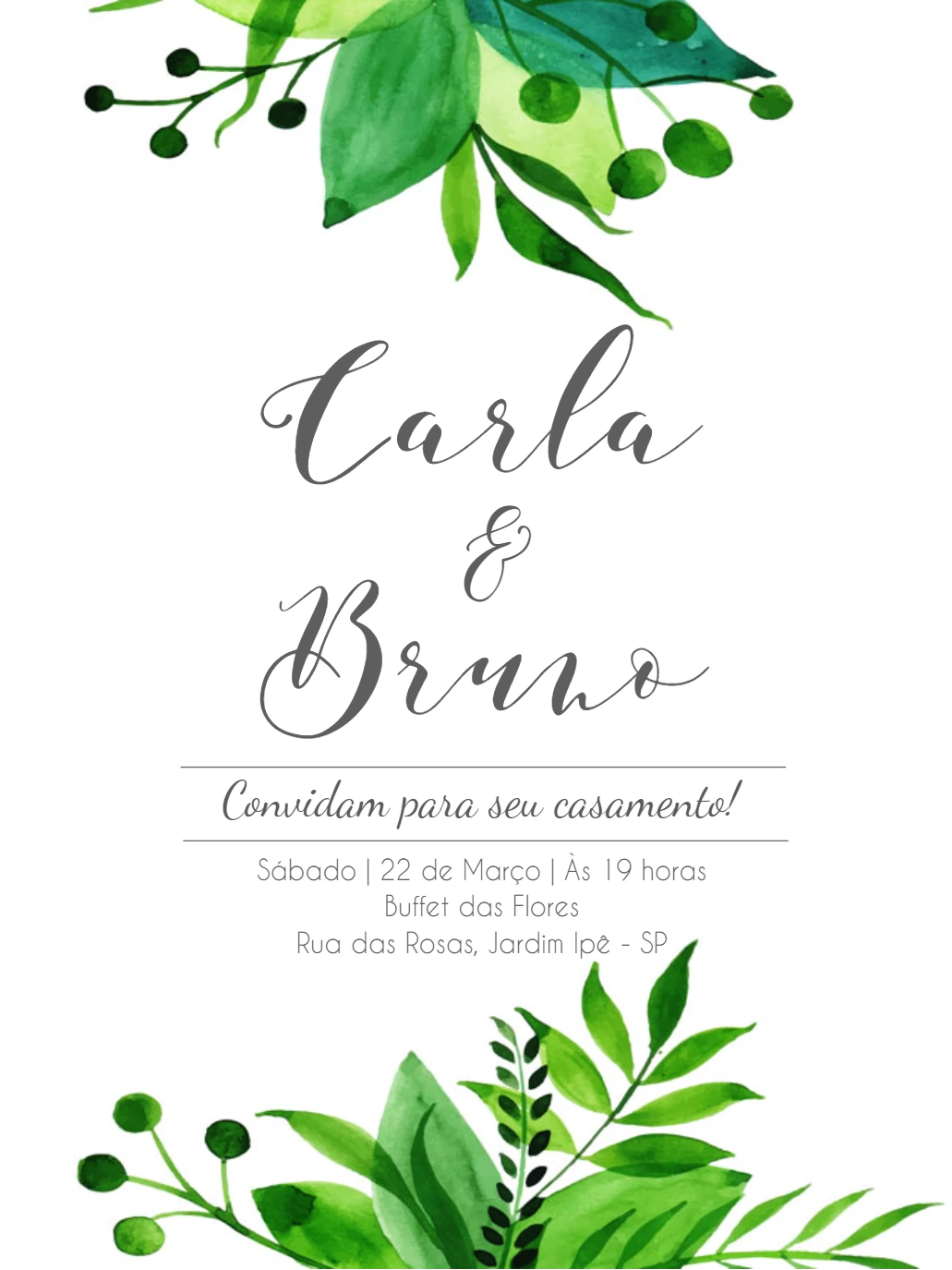 Convite de Casamento Folhagem Verde para Editar Online