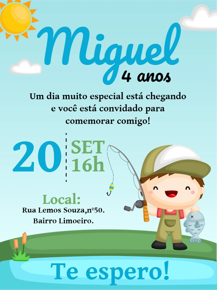 Convite de Aniversário Pescaria Menino para Editar Online