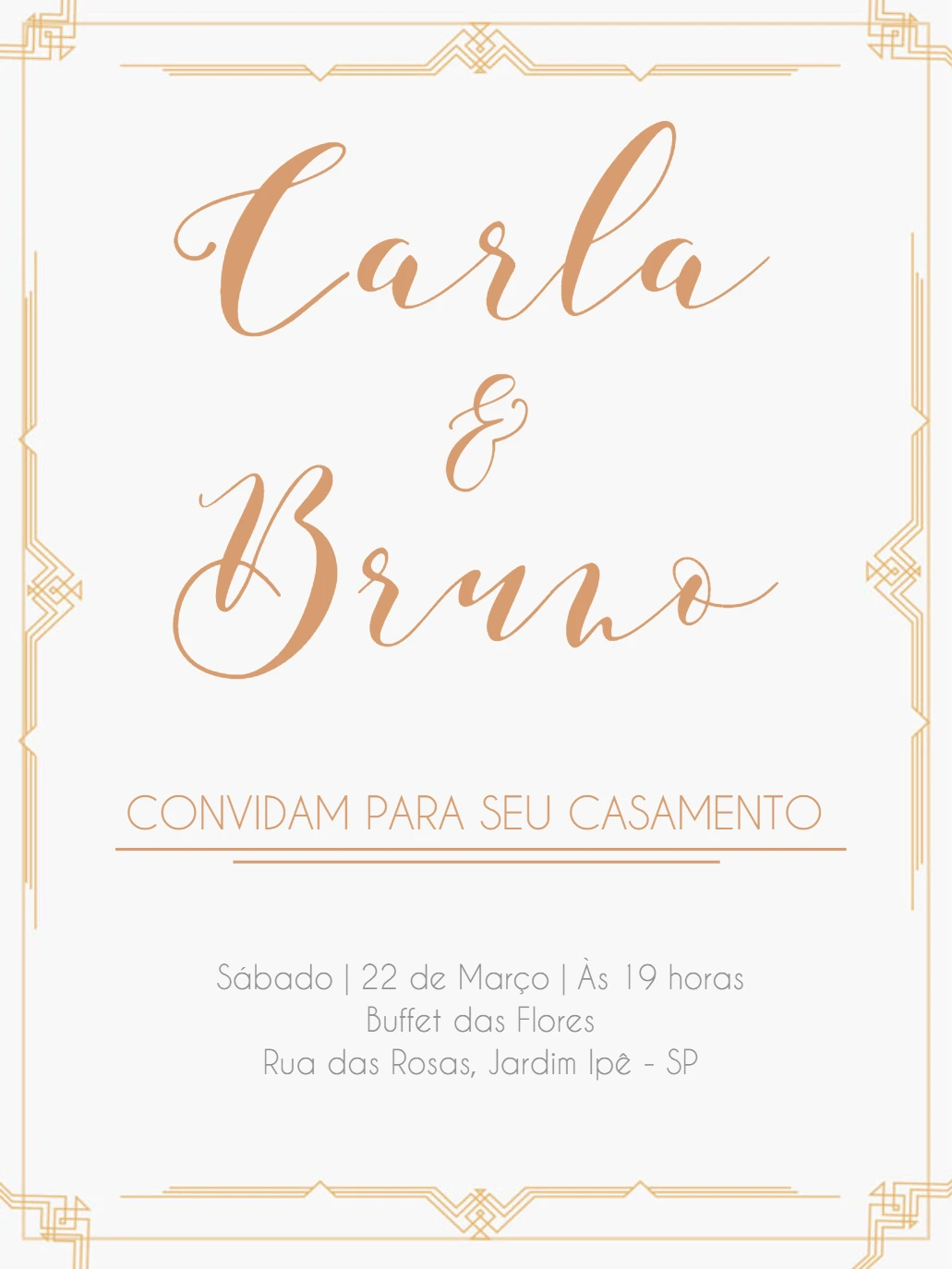 Convite de Casamento Dourado Minimalista para Editar Online