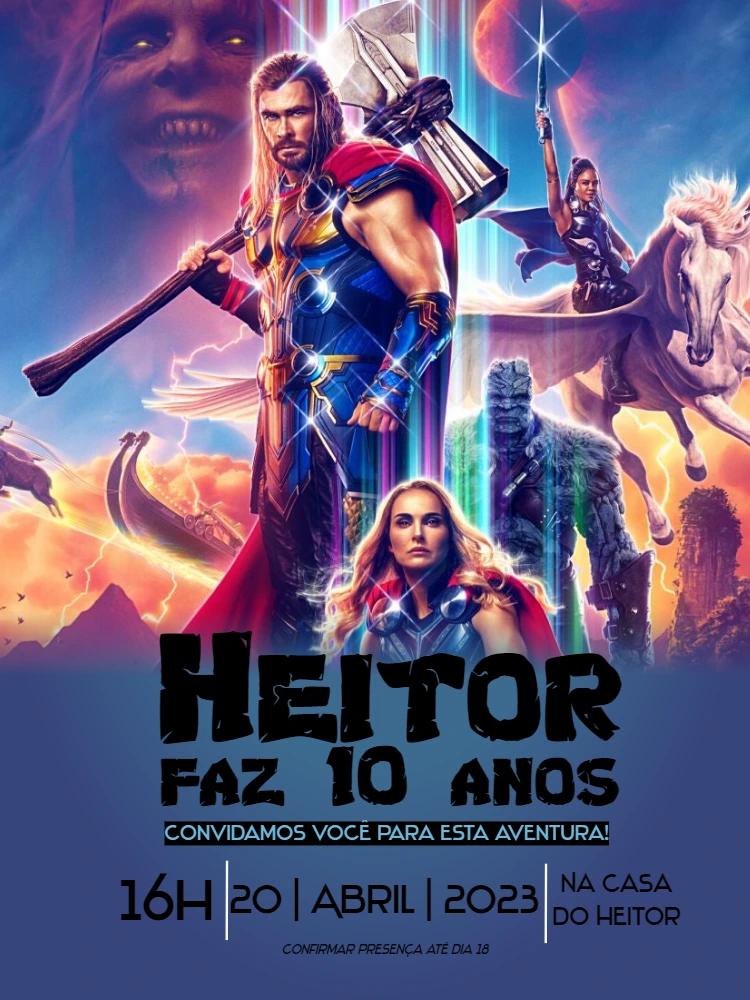 Convite Aniversário Thor Amor e Trovão para Editar Online