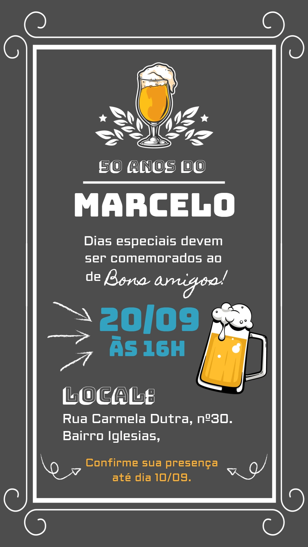 Convite Aniversário Boteco Masculino com Cerveja para Editar