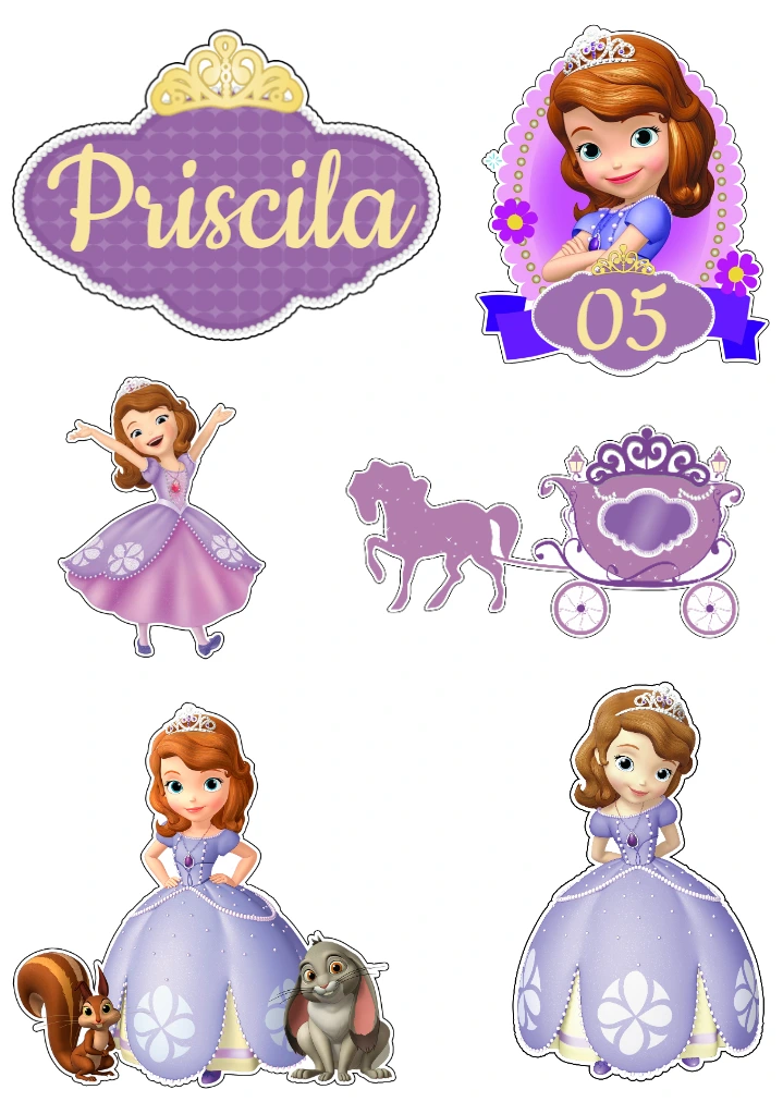 Topo de Bolo Princesa Sofia para Editar e Imprimir