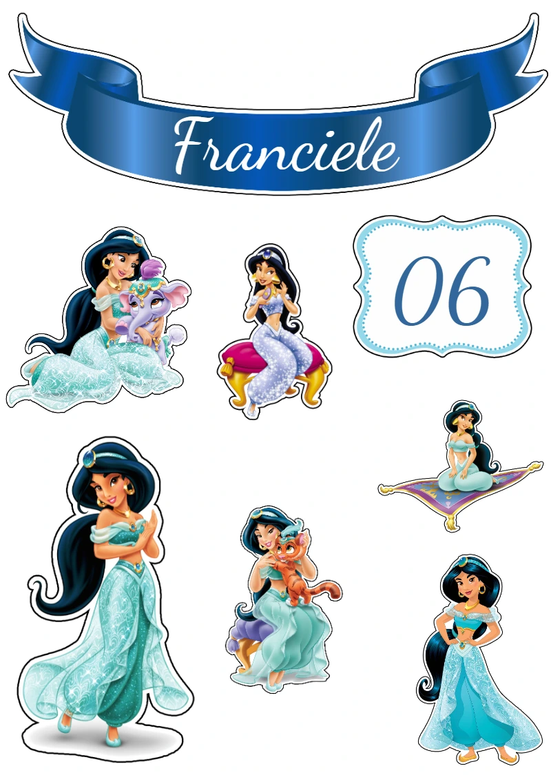 Topo de Bolo Aniversário Princesa Jasmine para Editar Online