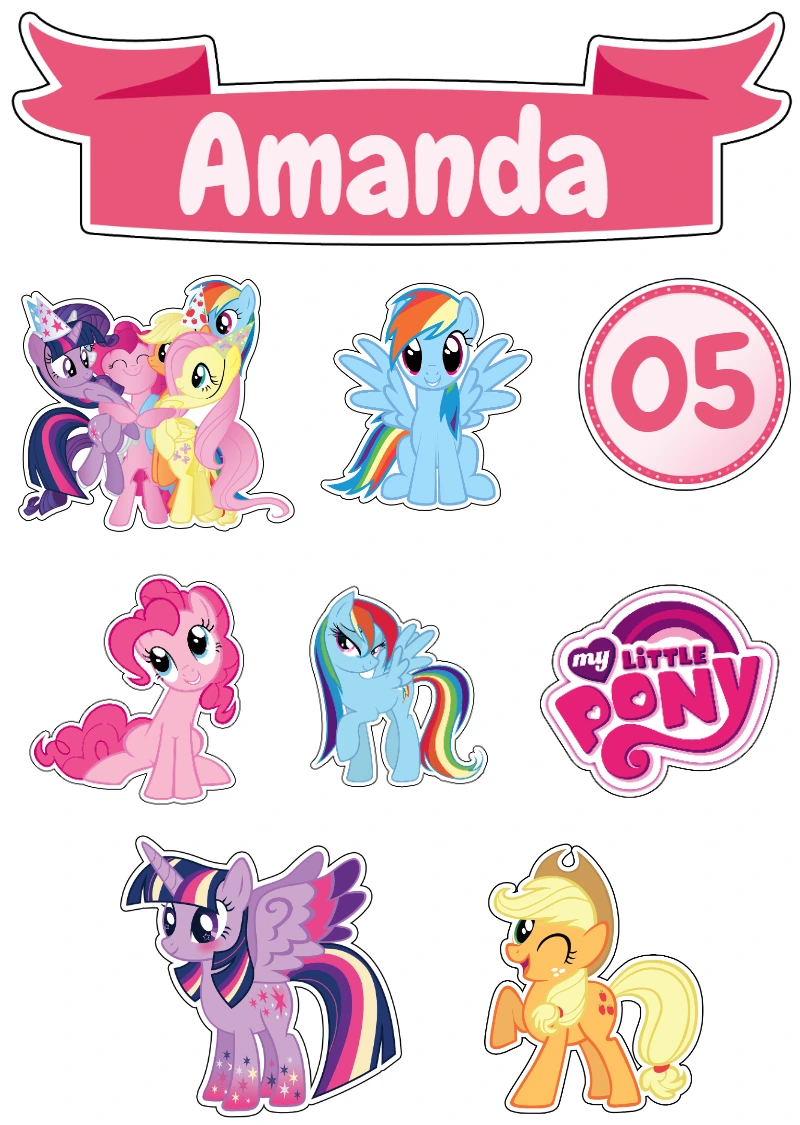 Topo de Bolo My Little Pony com Personagens para Editar Online