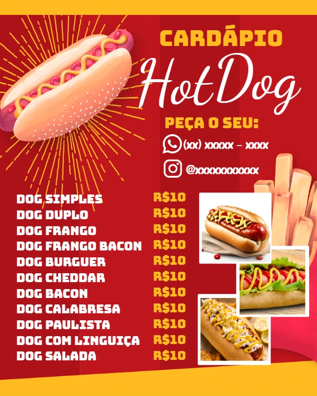 Cardápio de Hot Dog Profissional para Editar Online