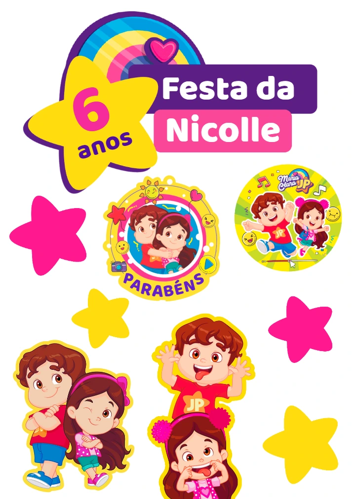 Topo de Bolo Maria Clara e Jp de Aniversário para Editar