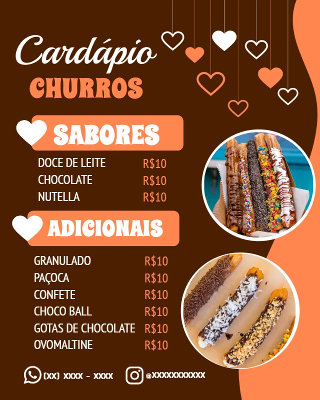 Cardápio de Churros Gourmet para Editar Online Facilmente