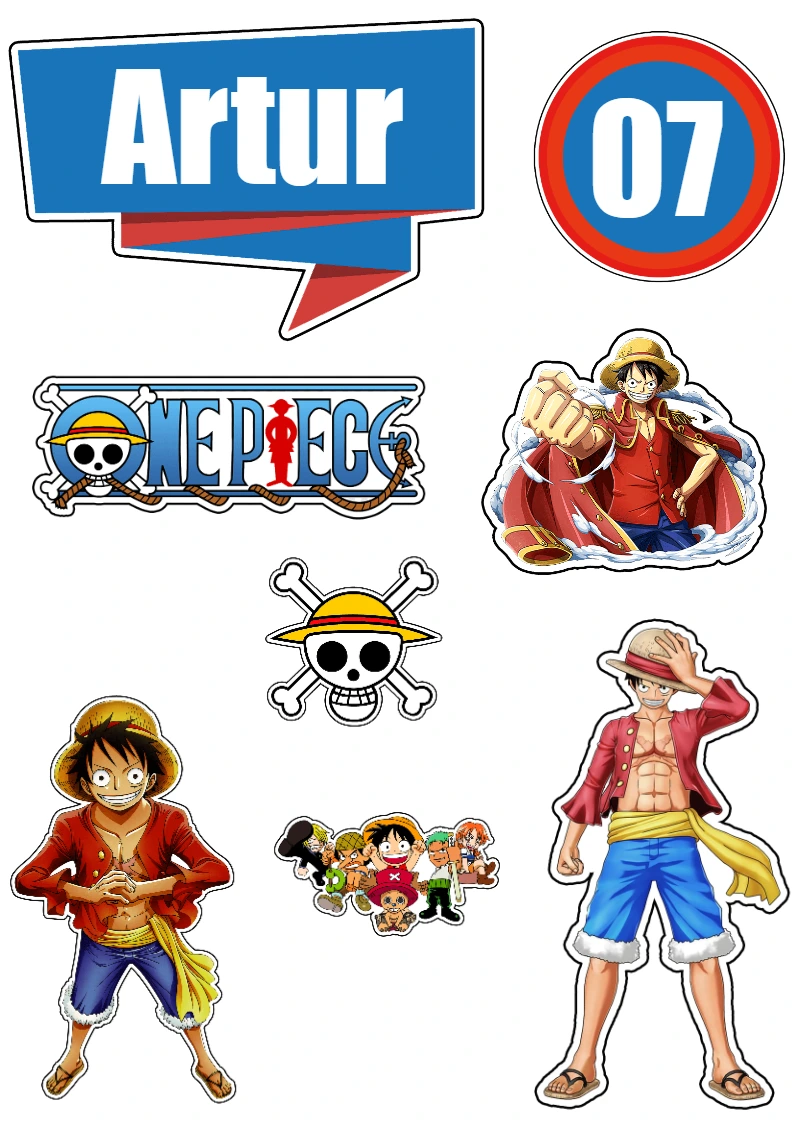 Topo de Bolo One Piece com Personagens para Editar e Imprimir