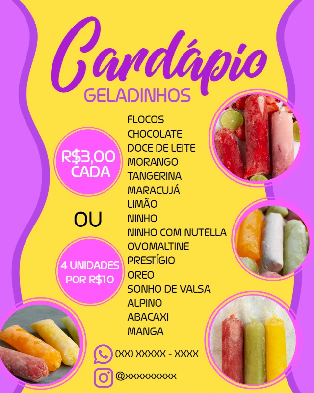 Cardápio de Geladinho Gourmet Colorido para Editar Online