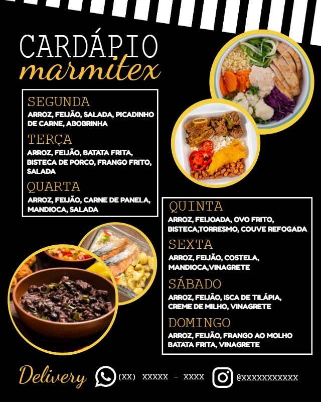 Cardápio Marmitex Semanal com Fotos para Editar Online