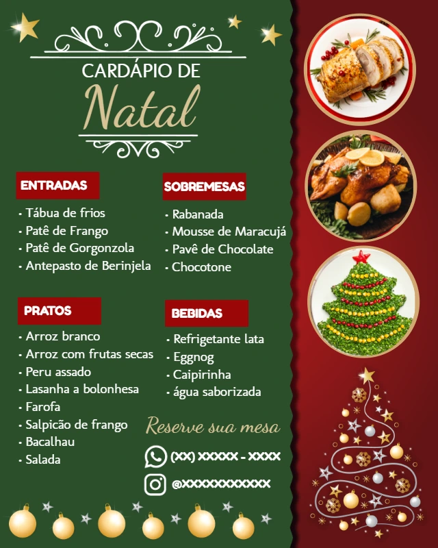 Cardápio de Natal Editável Online para Ceia e Eventos