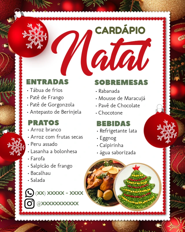 Cardápio de Natal Editável Online para sua Ceia