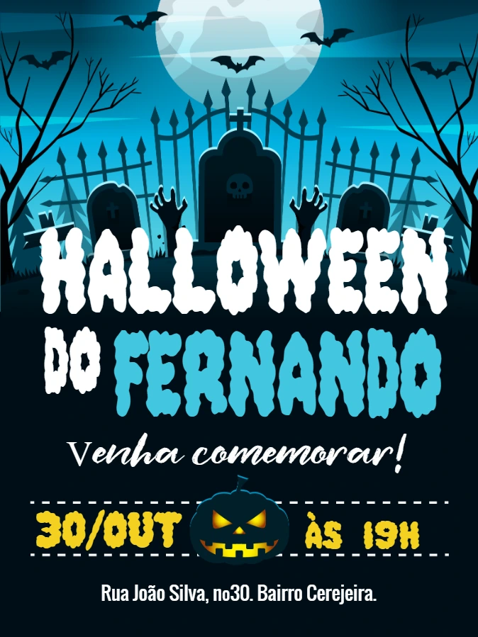 Convite Aniversário Halloween Assustador para Editar Online