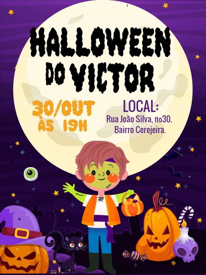Convite de Aniversário Halloween com Monstros para Editar Online