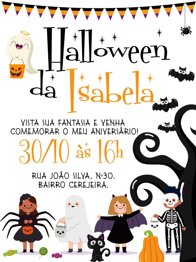 Convite de Aniversário Halloween Infantil para Editar Online