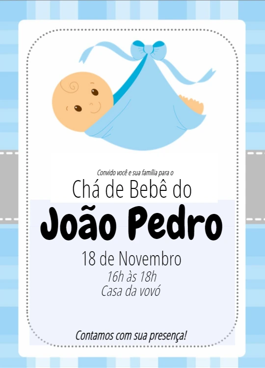 Convite Chá de Bebê Menino com Bebê Fofo para Editar Online