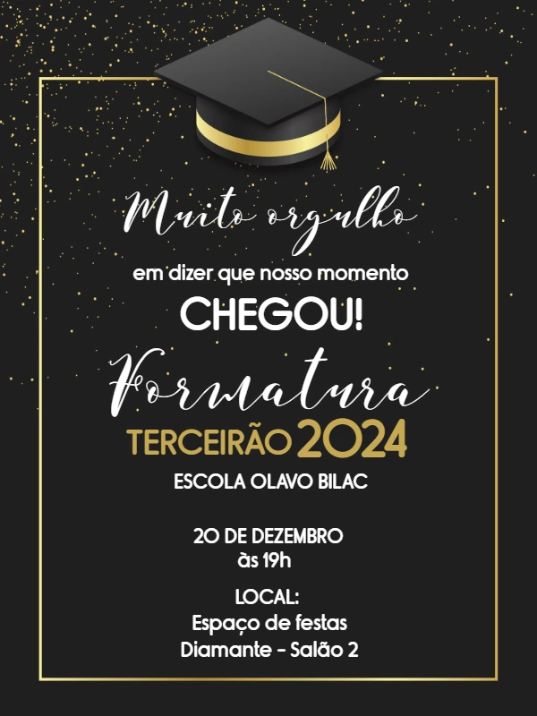 Convite de Formatura Terceirão Elegante para Editar Online
